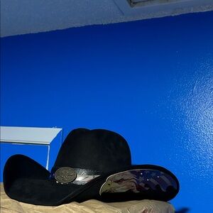 Black Cowboy Hat with Eagle Design , BULLHIDE
